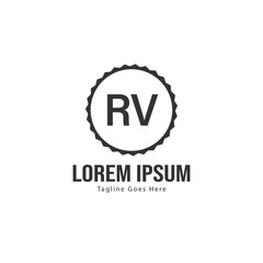 Initial RV logo template with modern frame. Minimalist RV letter logo vector illustration