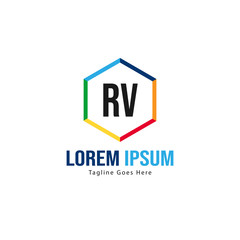 Initial RV logo template with modern frame. Minimalist RV letter logo vector illustration