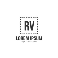 Initial RV logo template with modern frame. Minimalist RV letter logo vector illustration