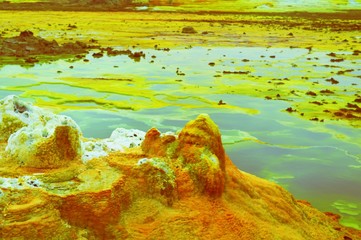 Ethiopia . Colored fumaroles of the volcano Dallol.