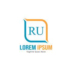 Initial RU logo template with modern frame. Minimalist RU letter logo vector illustration