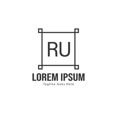 Initial RU logo template with modern frame. Minimalist RU letter logo vector illustration