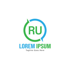 Initial RU logo template with modern frame. Minimalist RU letter logo vector illustration