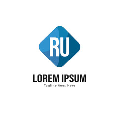 Obraz premium Initial RU logo template with modern frame. Minimalist RU letter logo vector illustration