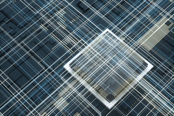 Circuit board and electronic lines background, 3d rendering.