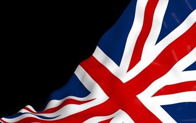 Waving flag of the Great Britain on dark background. British flag. United Kingdom of Great Britain and Northern Ireland. State symbol of the UK. 3D illustration