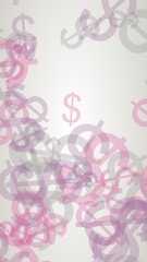 Multicolored translucent dollar signs on white background. Red tones. 3D illustration