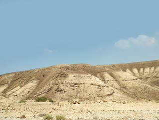 Desert land landscape with rocks, hills and mountains