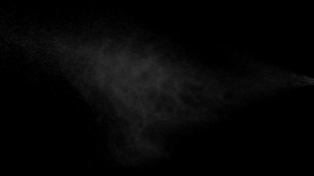 Slow motion of water spray flowing on black background.
