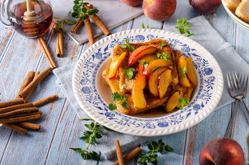 French toast with caramelized peach