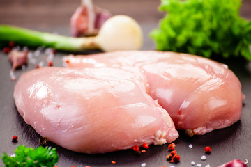 Raw chicken fillets