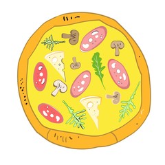 Pizza, color drawing, for advertising restaurant, pizzeria, vector image
