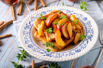 French toast with caramelized peach