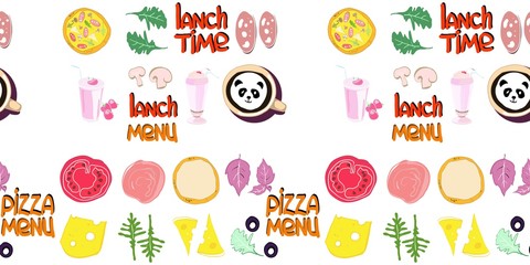 Seamless pattern, drawings on the topic of food, pizzeria, packaging design, vector illustration