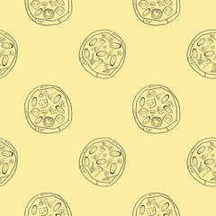 Seamless pattern, drawings on the topic of food, pizzeria, packaging design, vector illustration