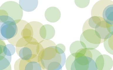 Multicolored translucent circles on a white background. Green tones. 3D illustration