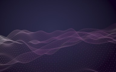 Abstract landscape on a blue background. Cyberspace grid. hi tech network. 3d technology illustration. 3D illustration