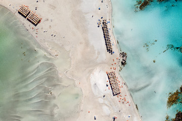 Aerial shot of beautiful turquoise beach Elafonisi Crete Greece