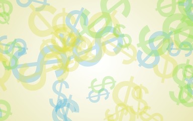 Multicolored translucent dollar signs on white background. 3D illustration