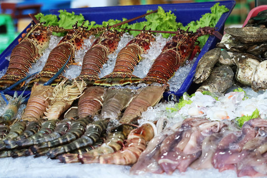 Fresh lobster and seafood on street food can be seen in Thailand and tourist attractions
