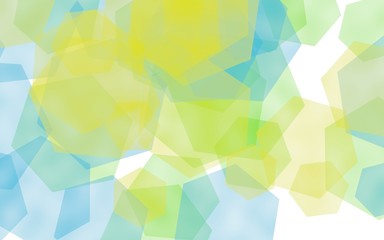 Multicolored translucent hexagons on white background. Blue tones. 3D illustration