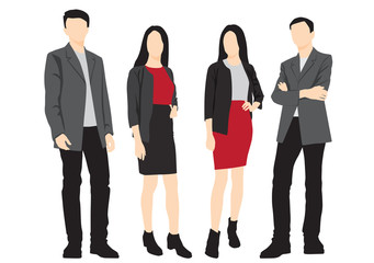 Obraz premium Silhouettes of men and women standing, cartoon character, couple business people, vector illustration, flat designe icon, isolated on white background