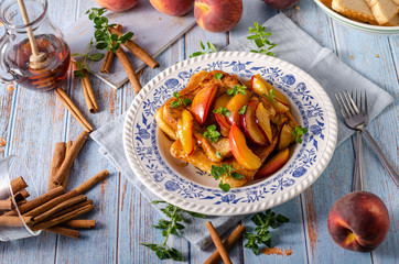 French toast with caramelized peach