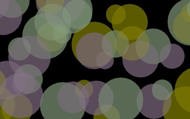 Multicolored translucent circles on a dark background. Green tones. 3D illustration