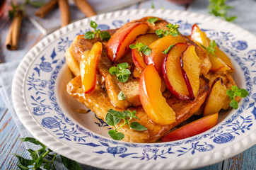 French toast with caramelized peach