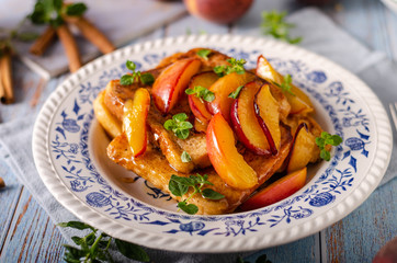 French toast with caramelized peach