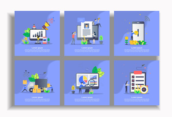 Fototapeta premium Set of modern flat design templates for Business, marketing strategy, job hiring, internet banking, delivery, management, check list. Easy to edit and customize