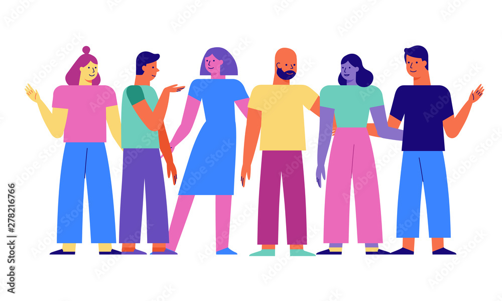 Poster vector set of cartoon characters in flat line style - business team concept - men and women - design