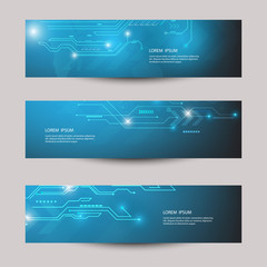 Abstract futuristic technology banner template. vector modern blue digital .