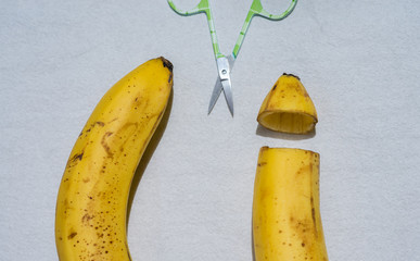 two bananas simulating a phimosis operation
