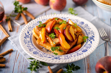 French toast with caramelized peach