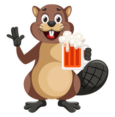 Beaver holding beer, illustration, vector on white background. © Morphart