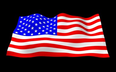 Fototapeta premium Waving flag of the United States of America on a dark background. Stars and Stripes. State symbol of the USA. 3D illustration