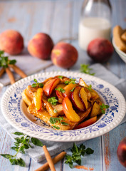 French toast with caramelized peach