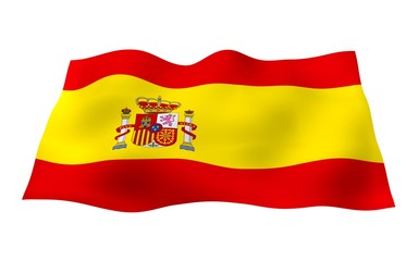 The flag of Spain. Official state symbol of the Kingdom of Spain. Concept: web, sports pages, language courses, travelling, design elements. 3d illustration