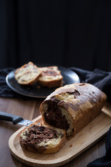the woman making and cooking cake and cutting for food concept.