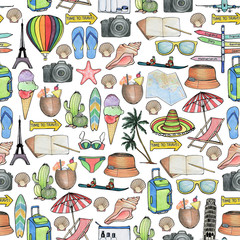 Set of travel icons. Summer vacation and adventures