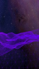 Abstract ultraviolet landscape on a dark background. Purple cyberspace grid. hi tech network. Outer space. Violet starry outer space texture. 3D illustration