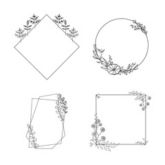 Hand Drawn Collection of Floral Frames with Leaves and Herbs and place for text.