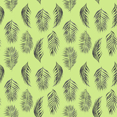 watercolor simple floral tropical seamless pattern with black palm tree leaves