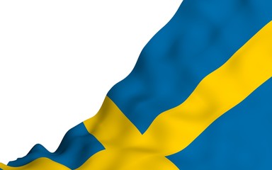 The flag of Sweden. Official state symbol of the Kingdom of Sweden. A blue field with a yellow Scandinavian cross that extends to the edges of the flag. 3d illustration