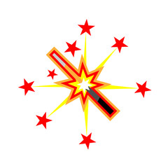 Sparkler or bengal light flat icon isolated. Vector burning pyrotechnic item in realistic decor holiday, celebration fireworks, sparkling flowing fire. Illustration