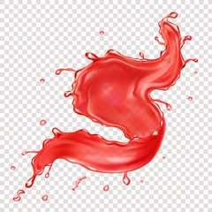 Transparent red liquid splash. Vector realistic illustration
