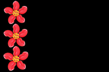 Flowers of red gingerbread lips and caramel on a black background with a clipping. Lots of space for text