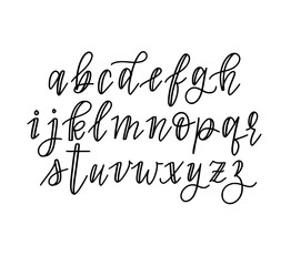 Cute hand-drawn vector faux calligraphy alphabet in lowercase. Quotes, journaling, titles
