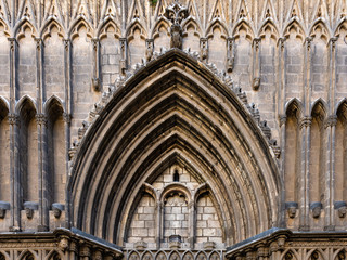 Esglesia de Santa Maria del PI. Decorated portal in typical catalan gothic style. Barcelona, Spain.